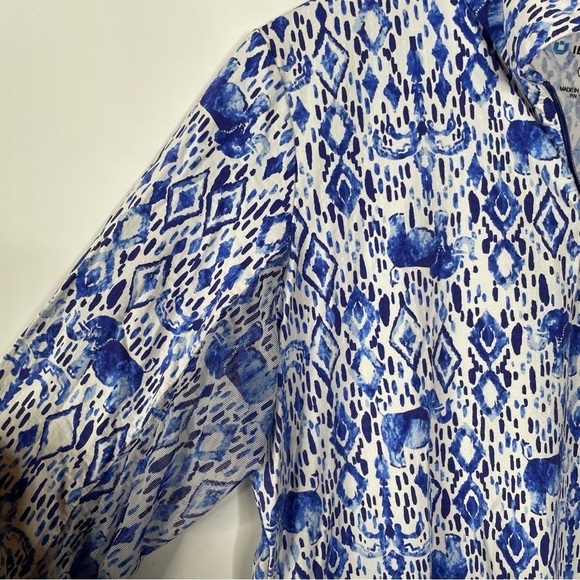 Ibkul Kendra Mock Neck Polo Top Blue Elephant Print Size Large - Picture 5 of 7